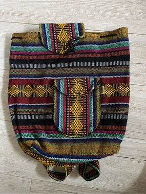 Handwoven Multicolor Striped Boho Backpack